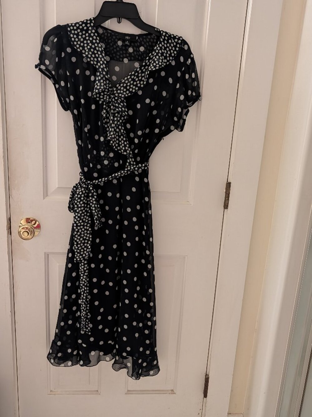 Vintage 2 pc dress, soft navy under, soft and flowy ruffled outer